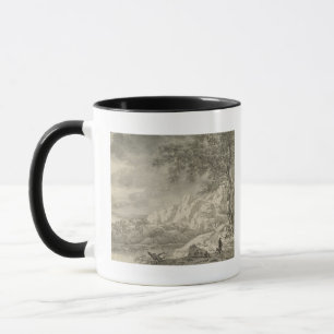 Taza Paisaje montañoso con un caminante