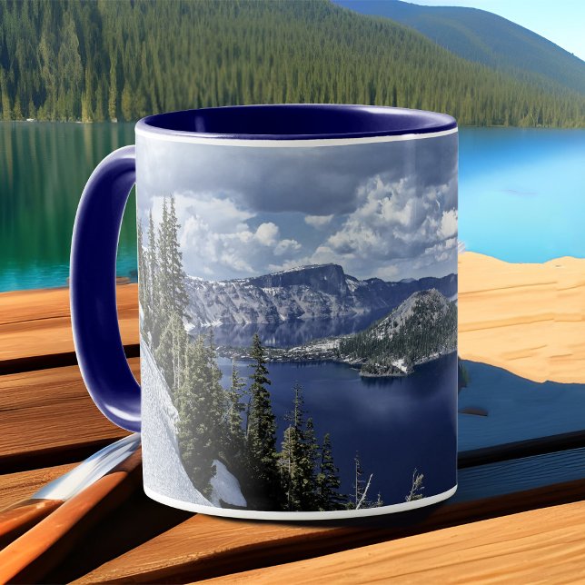 Taza Paisaje montañoso nevado en el Lago Blue Crater (Crater Lake Oregon scenic landscape photo mug)