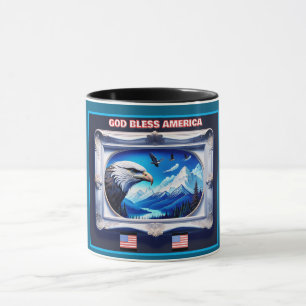 Taza Paisaje patriótico con bandera de águila calva