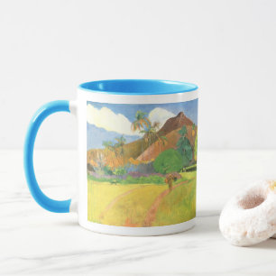 Taza Paisaje tahitiano, montañas Tahiti, Paul Gauguin