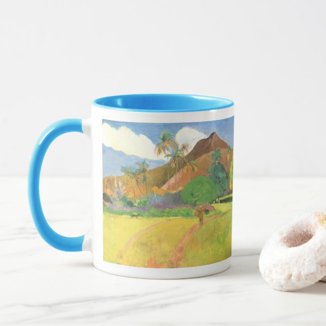 Taza Paisaje tahitiano, montañas Tahiti, Paul Gauguin (Con donut)