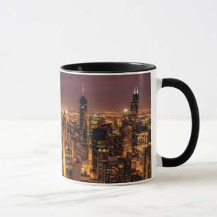 Taza Paisaje urbano de la noche de Chicago