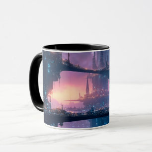 Taza Paisaje urbano futurista al anochecer