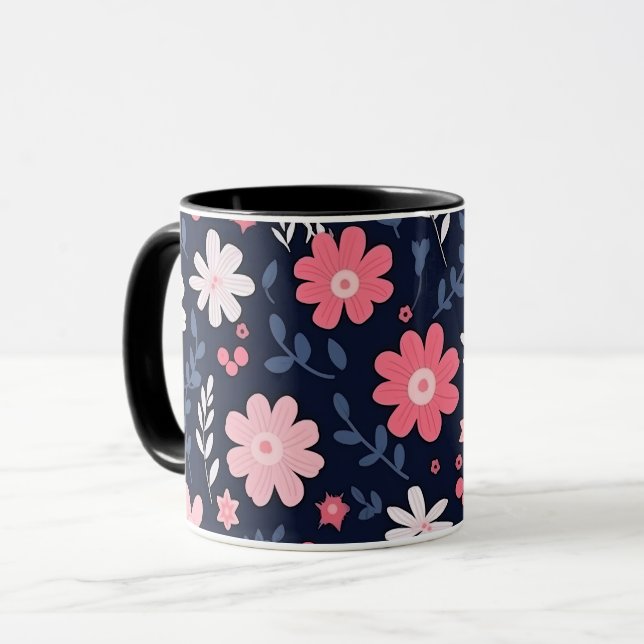 Taza Paisley floral azul marino y rosa (Anverso izquierdo)