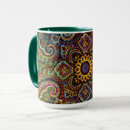 Taza Paisley Mágico Multicolor en Fondo Negro