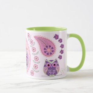Taza Paisley retro, flores y mariposas