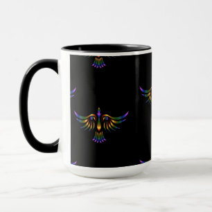 Taza Pájaro abstracto dorado, púrpura y verde sobre neg