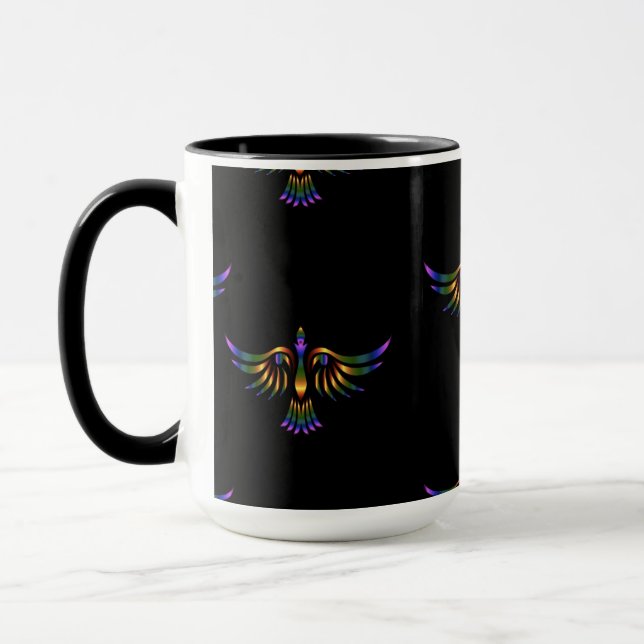 Taza Pájaro abstracto dorado, púrpura y verde sobre neg (Izquierda)