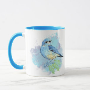 Taza Pájaro azul acuarela arte de jardín azul bonito