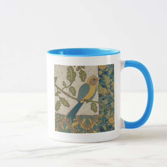 Taza Pájaro azul amarillo y Verde azulado encaramado en (Derecha)