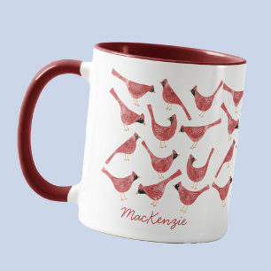 Taza Pájaro Cardinal Festivo Aquarela Nombre Personaliz