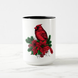Taza Pájaro cardinal, ilustracion Navidad