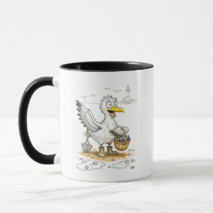 Taza Pájaro Cómico Recolectando Conchas