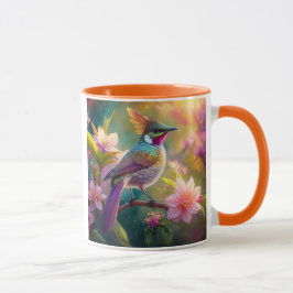 Taza Pájaro de fantasía Jay Arcoíris con cresta naranja