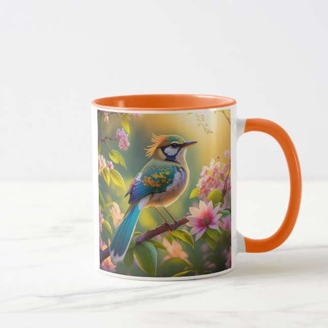 Taza Pájaro de la Fantasía Verde azulada con Cabecera V (Derecha)