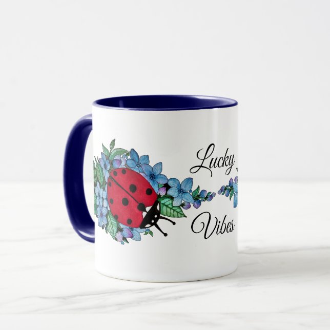 Taza Pájaro De Ladybird Acuarela Con Flores Salvajes Az (Anverso izquierdo)