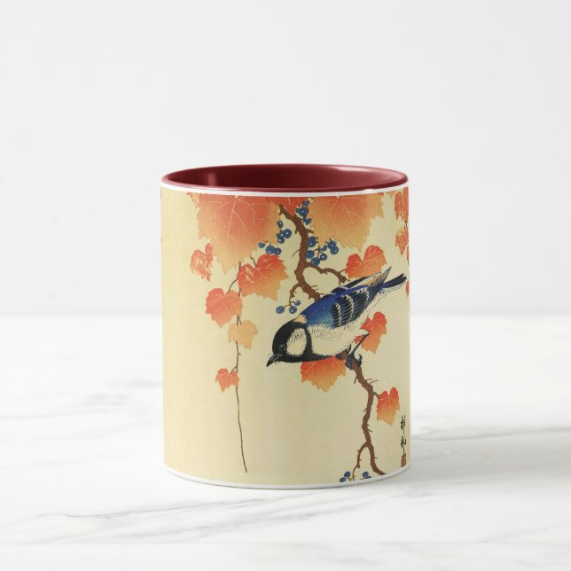 Taza Pájaro de tit azul, rama de Paulownia, hojas de ot (Centro)