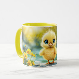 Taza Pájaro dulce primavera pradera flores amarillas