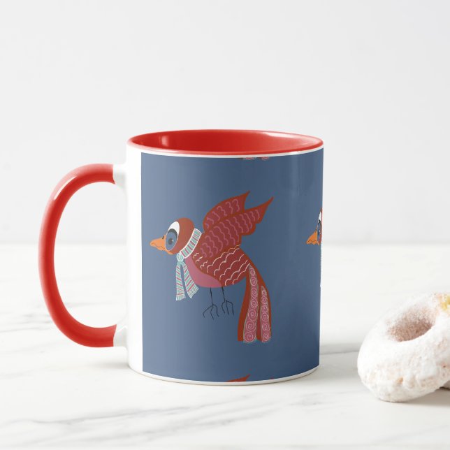 Taza Pájaro invernal caprichoso con bufanda (Con donut)