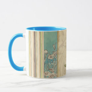 Taza Pájaro marrón y azul en una rama mirando hacia arr