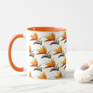 Taza Pájaro naranja del patrón de planta de paraíso en 