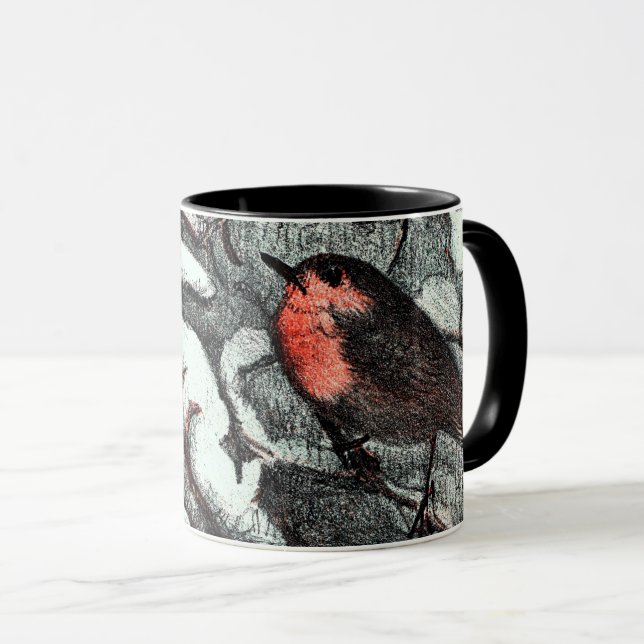 Taza Pájaro Robin de estilo Art Nouveau holandés en inv (Anverso derecho)
