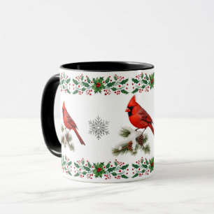 Taza Pájaro rojo elegante cardenal vacaciones Navidad