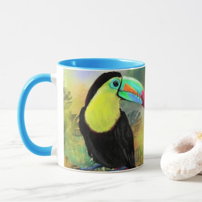Taza Pájaro Toco Tropical Toco Toucan Exótico - Pintado (Con donut)