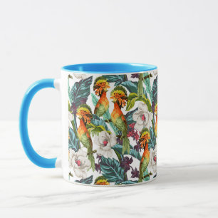 Taza Pájaro y estampado de plores exótico