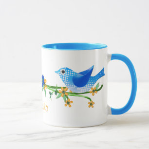 Taza Pájaros de papel Nombre personalizado Mug Azul