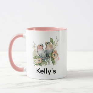 Taza Pájaros del amor en acuarelas pastel