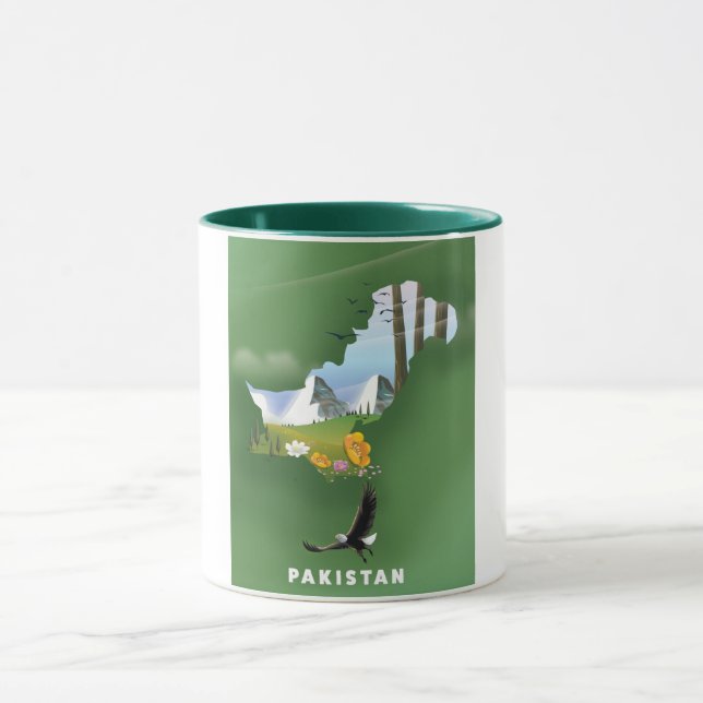 Taza Pakistán ilustró un mapa de viajes. (Centro)
