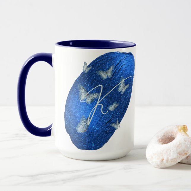 Taza Palabras de mariposas azules reales Letra K monogr (Con donut)