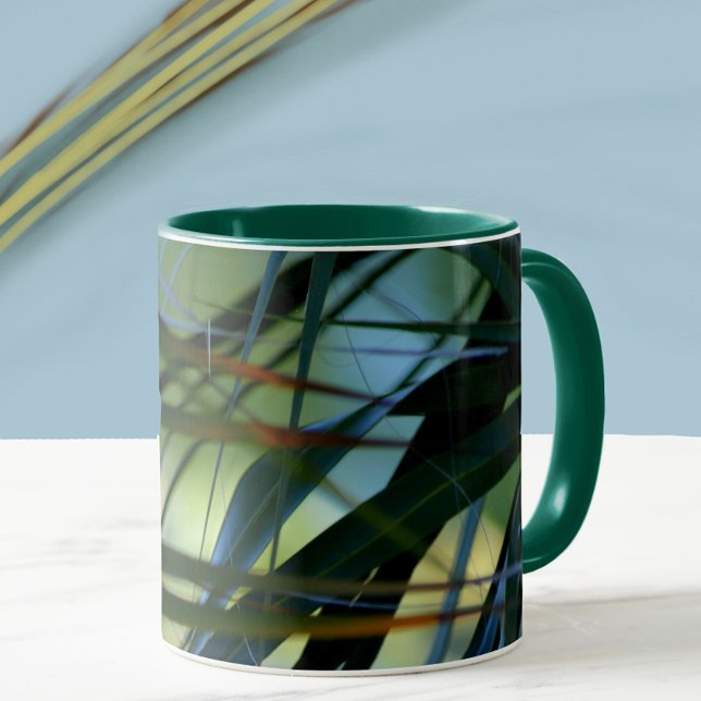 Taza Palm Fronds Tropical Resumen Amarillo Azul Verde (Subido por el creador)