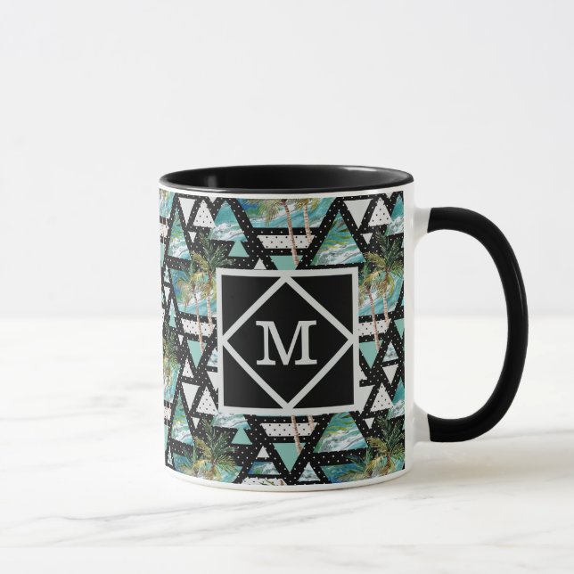 Taza Palmas y modelo de ondas geométricos abstractos (Derecha)