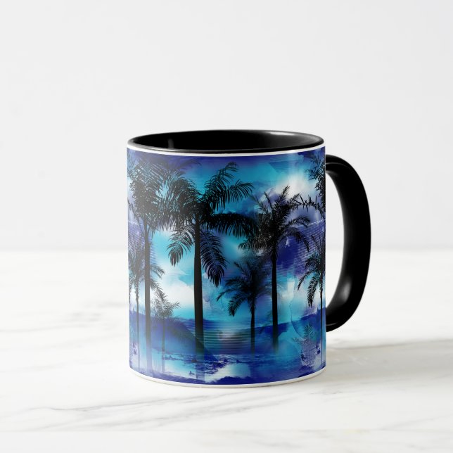 Taza Palmeras amorosas - Blue Purple Tropical Beach Mug (Anverso derecho)