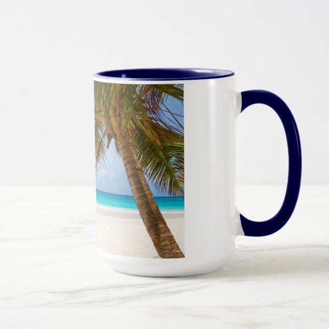 Taza palmeras playa palmeras árbol arena tropical mar (Derecha)