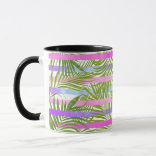 Taza Palmeras tropicales rayas violetas rosas modernas