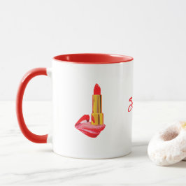 Taza Palo de labios rojo en la lengua con personalizaci