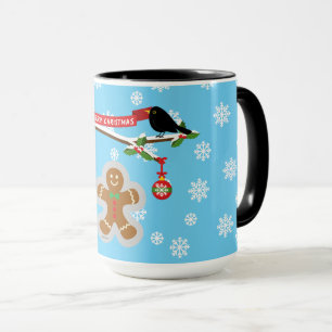 Taza Pan de jengibre, copos de nieve y aves