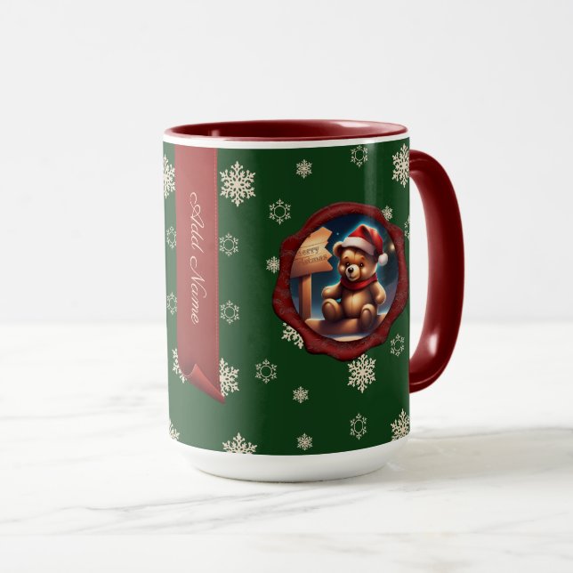 Taza Pancarta personalizada del Rótulo Teddy de navidad (Anverso derecho)