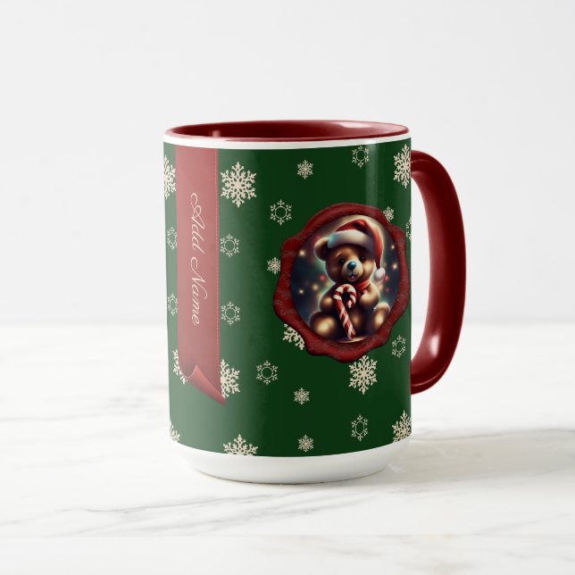 Taza Pancarta personalizada Teddy Candy navidades Green (Anverso derecho)