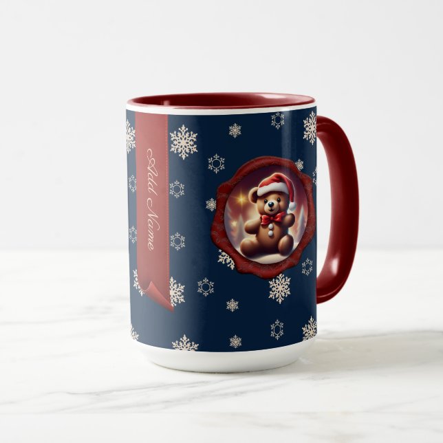 Taza Pancarta personalizada Teddy Cookie navidades Azul (Anverso derecho)