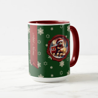 Taza Pancarta personalizada Teddy Train navidad Green