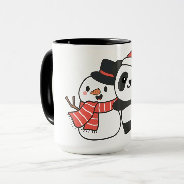 Taza Panda Con Snowman En Invierno Para Navidades (Anverso izquierdo)