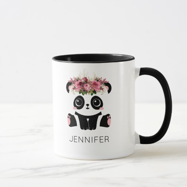 Taza Panda kawaii cara floral personalizada  (Derecha)