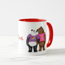 Panda lindo y oso marrón 'amor es amor' mug