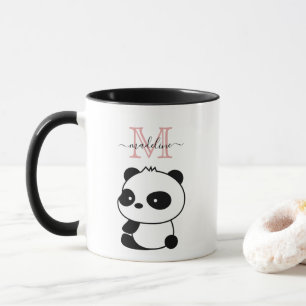 Taza Panda negro blanco lindo Monograma rosa moderno Mu