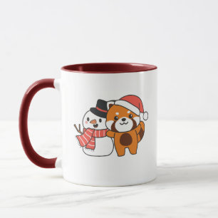 Taza Panda Rojo Con Snowman En Invierno Para Navidades