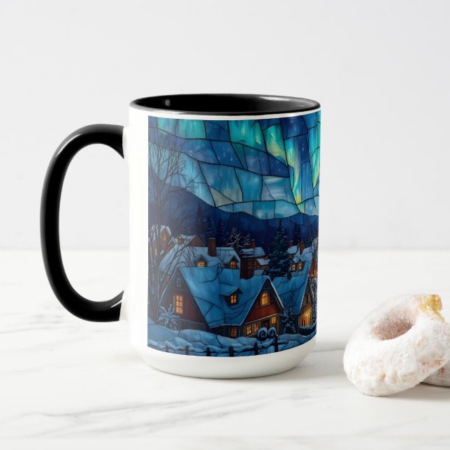 Taza Panoramic Stained Glass Winter Village (Con donut)